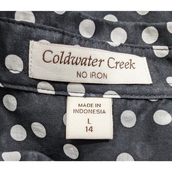 Coldwater Creek Blouse Black White Polka Dots Top Shirt Semi-Sheer Size 14 - Picture 5 of 7